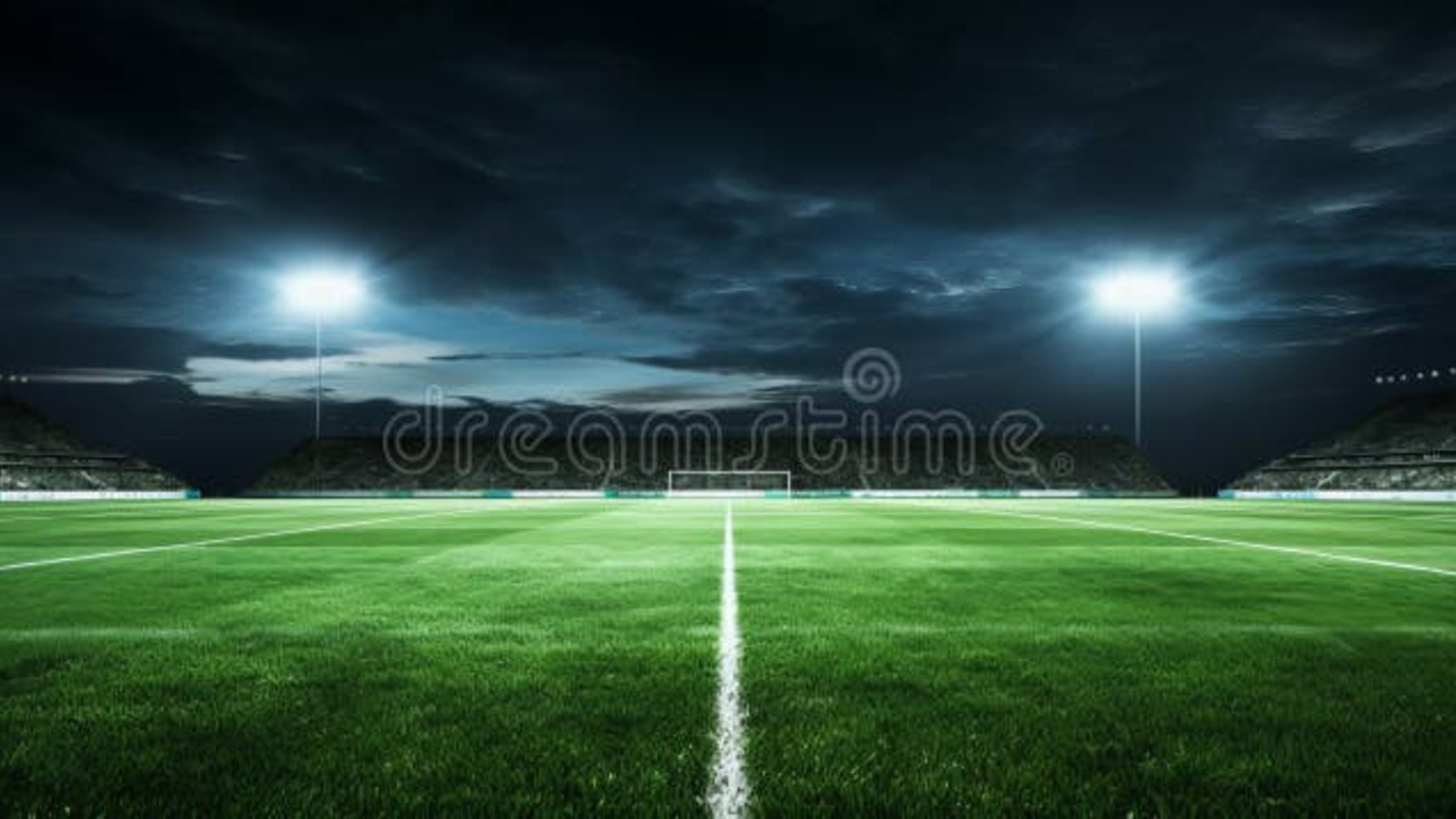 Soccer stadium lit up at night